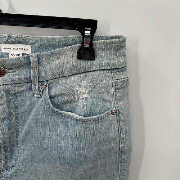 GOOD AMERICAN NWT Good Waist Skinny Distressed Crop Jeans in Blue635 // 10 - Picture 4 of 11